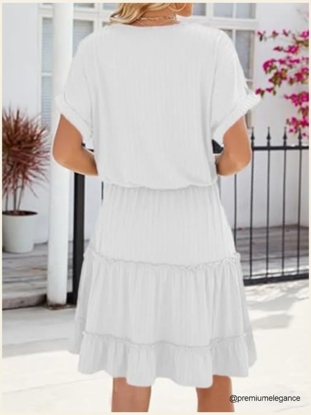 V-Neck Tiered Ruffle Hem Midi Dress with Pockets - Polyester Spandex - Picture 5 of 5